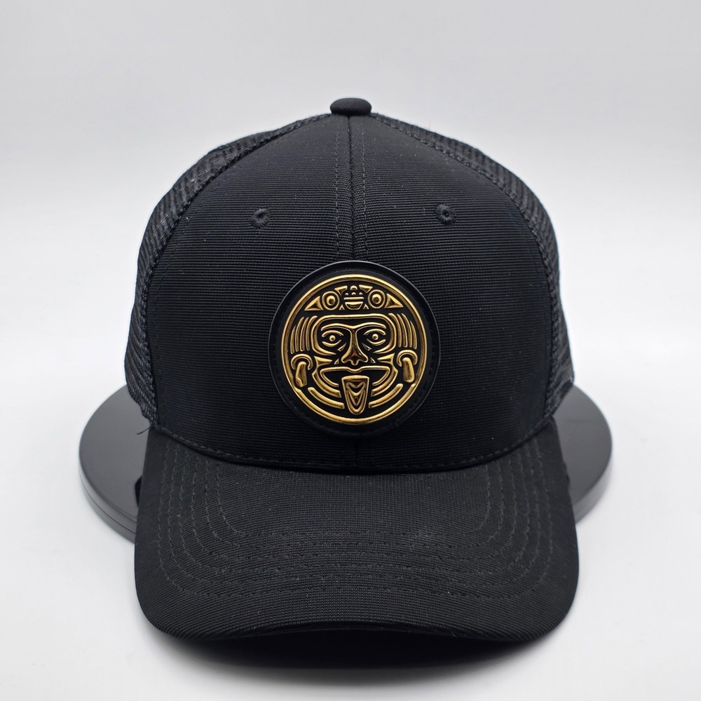 Pit Bull Trucker Hat Black Mens Snapback Polyester Aztec‎ Gold Emblem Mesh Cap